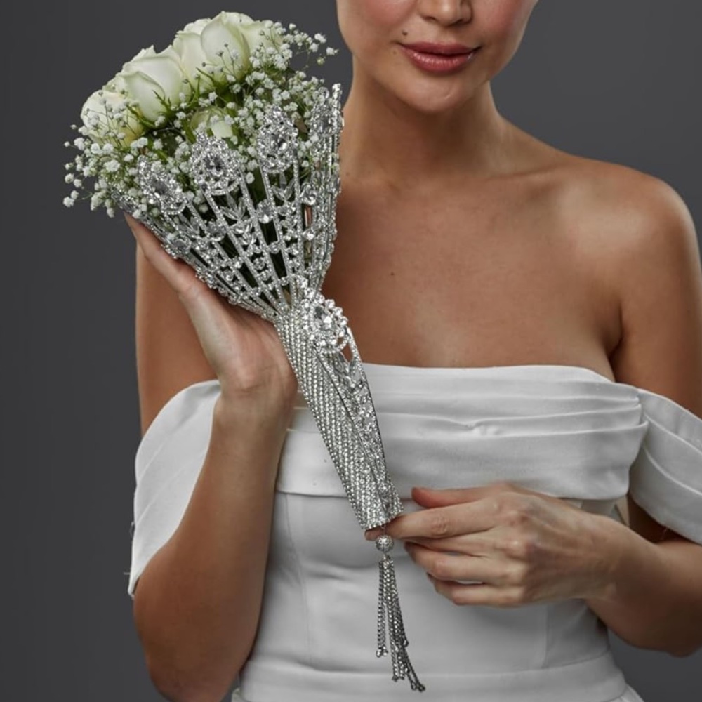 Diamond Glamorous Silver Crystal Wedding Bridal Bouquet Holder New